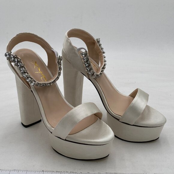 XYD Ivory Sexy Open Toe Strappy Platform Sandal Rhinestone High Chunky Heel Shoe - Picture 4 of 8